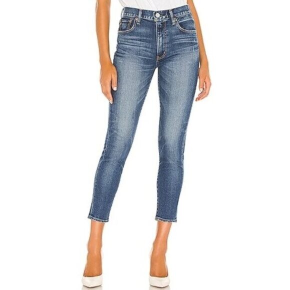 Moussy Vintage Tamworth Skinny High Waist Jeans 26 Dark Blue Denim Distressed - Picture 1 of 7